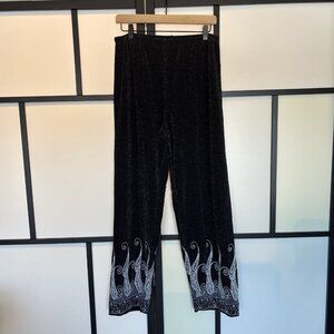 VTG Paisley Pants Pull On Stretchy Black Shiny Boho Bikercore Festival